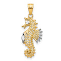10K and White Rhodium Seahorse Charm, 25 x 11 mm
