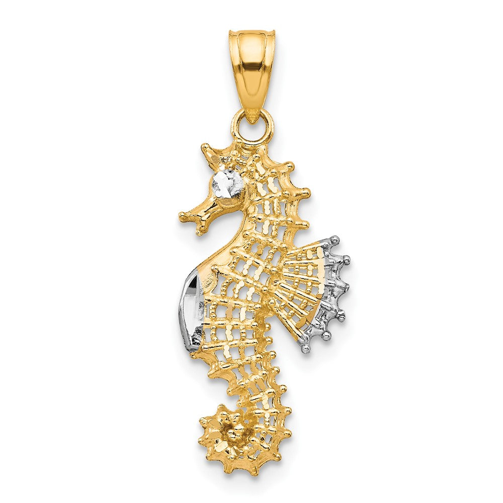 10K and White Rhodium Seahorse Charm, 25 x 11 mm