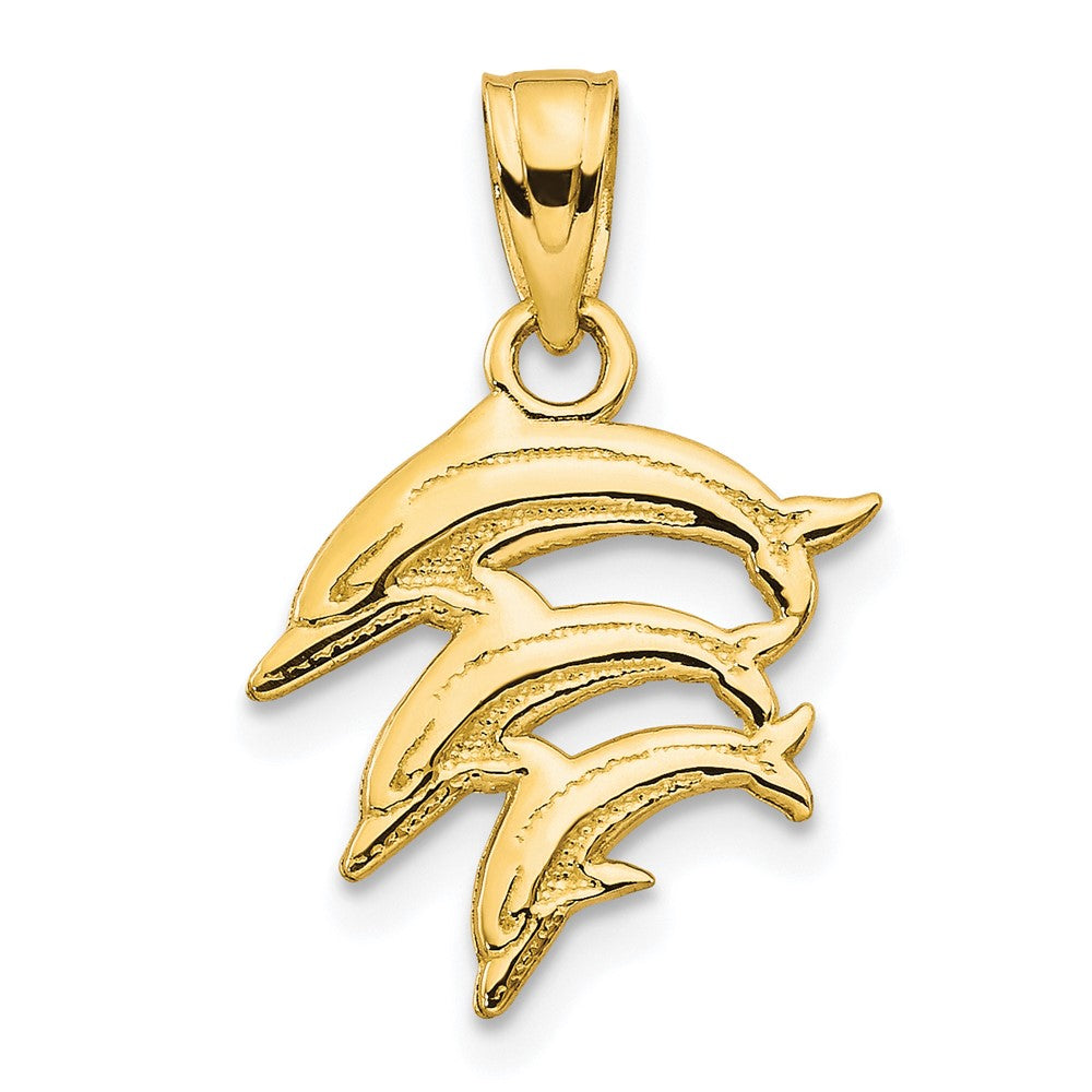 10k Triple Dolphins Charm, 20 x 11 mm