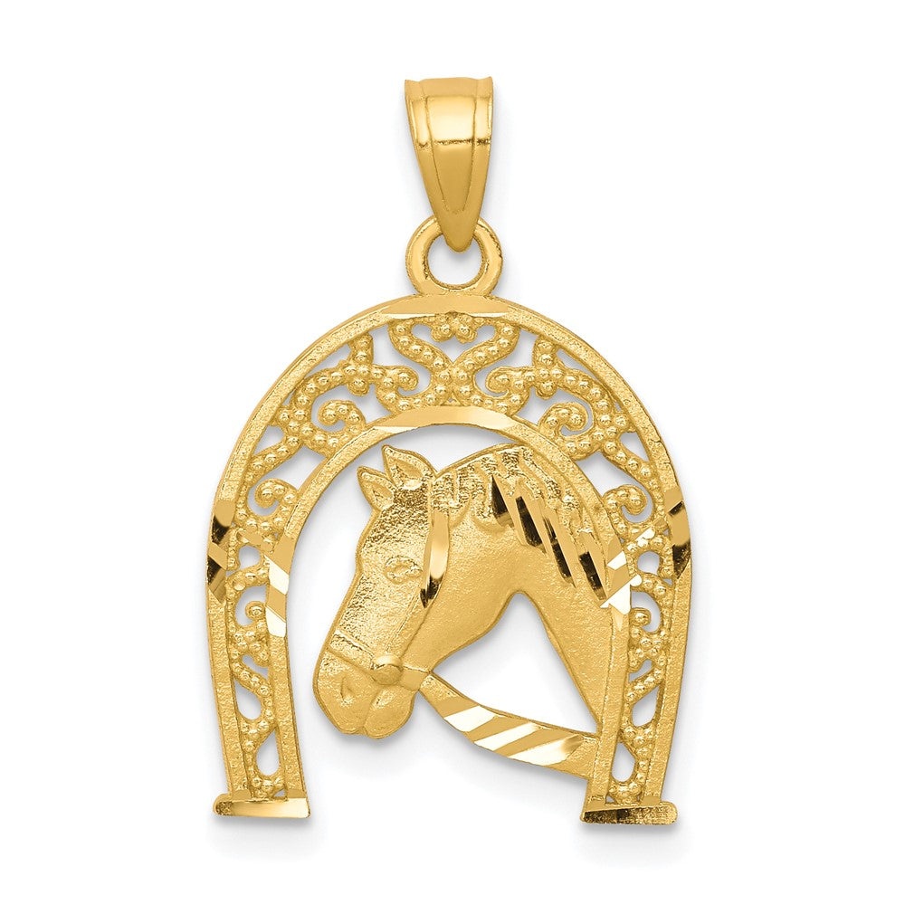 10K Horseshoe with Horse Charm, 23 x 16 mm
