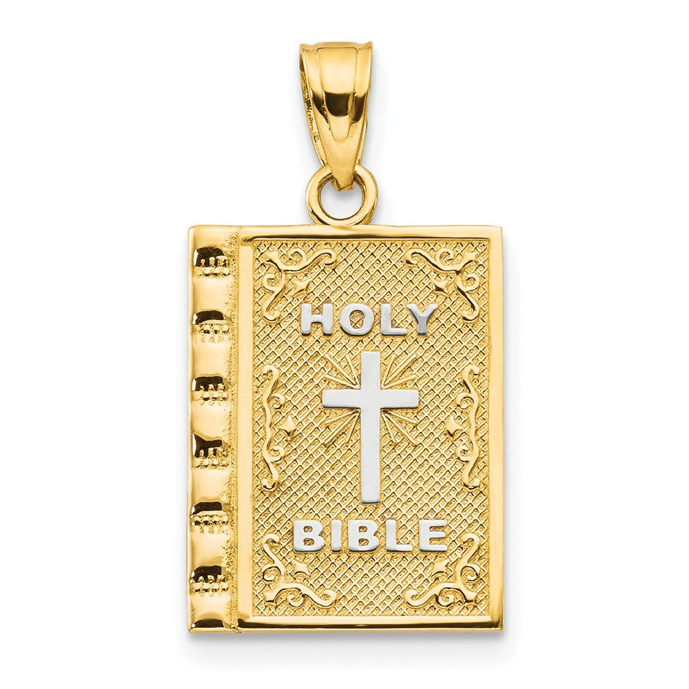 10K and White Rhodium HOLY BIBLE Charm, 23 x 13 mm