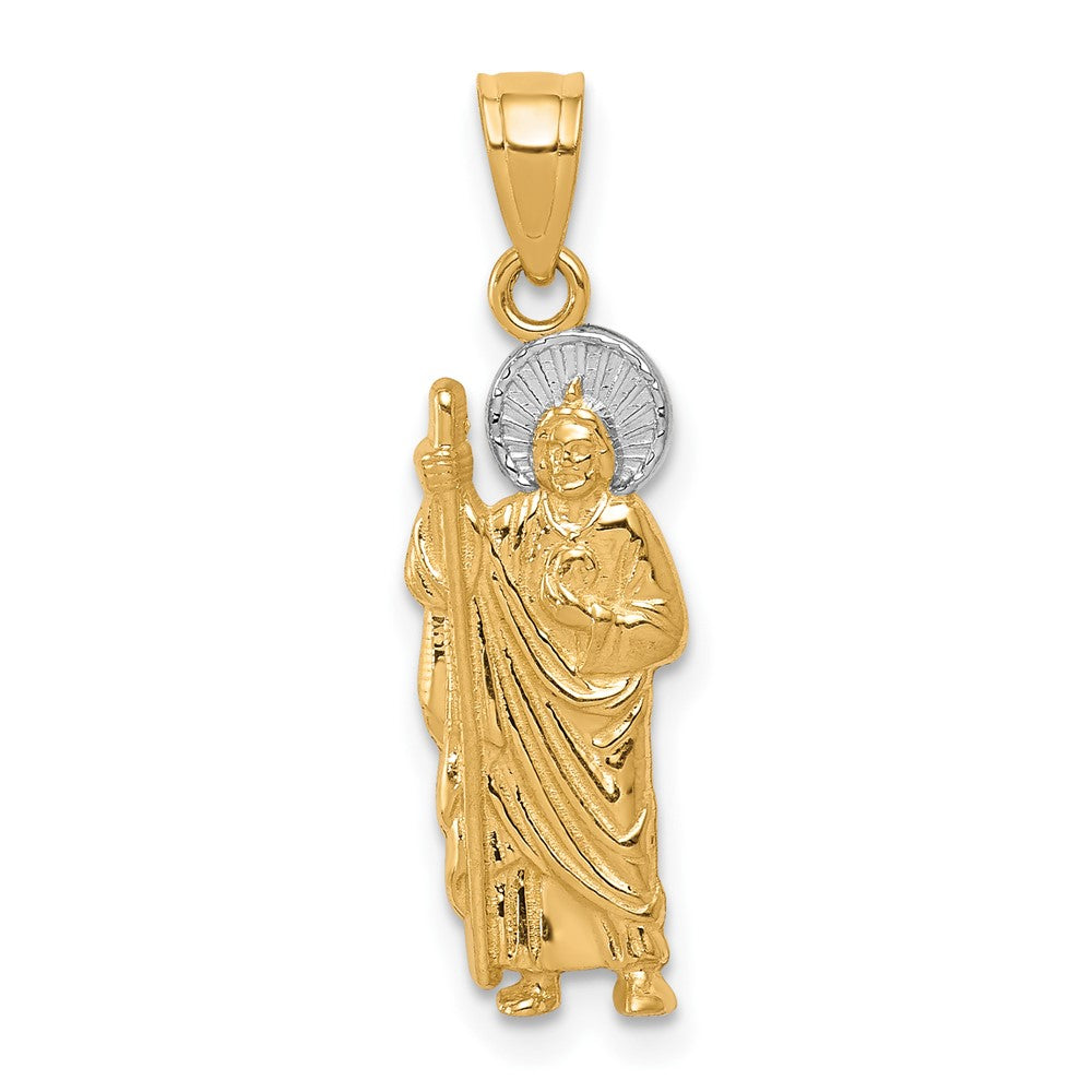 10K and White Rhodium Saint Jude Charm, 25 x 6 mm
