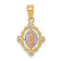 10k Two-tone and White Rhodium Small Oval Our Lady of Guadalupe Pendant, 20 x 11 mm
