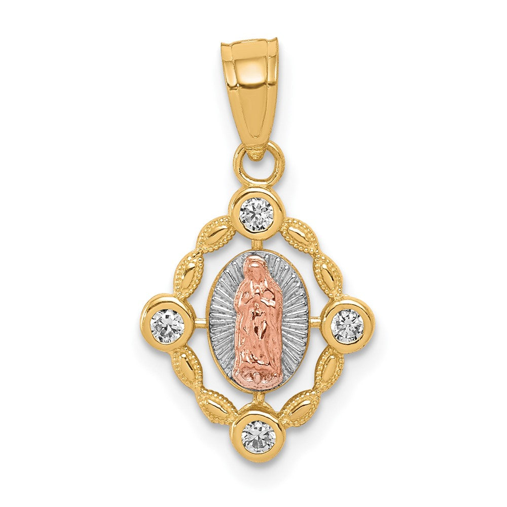 10k Two-tone and White Rhodium Small Oval Our Lady of Guadalupe Pendant, 20 x 11 mm