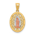 10k Two-tone and White Rhodium Oval Our Lady of Guadalupe Pendant, 20 x 11 mm