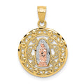 10k Two-tone and White Rhodium Round Our Lady of Guadalupe Pendant, 22 x 16 mm