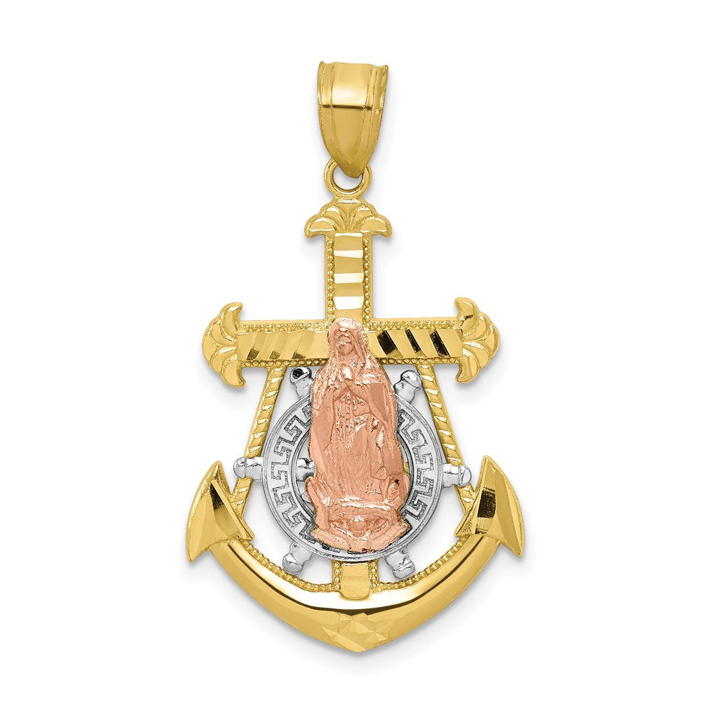 10k Two-tone and White Rhodium Mariner Blessed Mother Pendant, 30 x 21 mm
