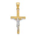 10K and White Rhodium Crucifix Pendant, 25 x 13 mm