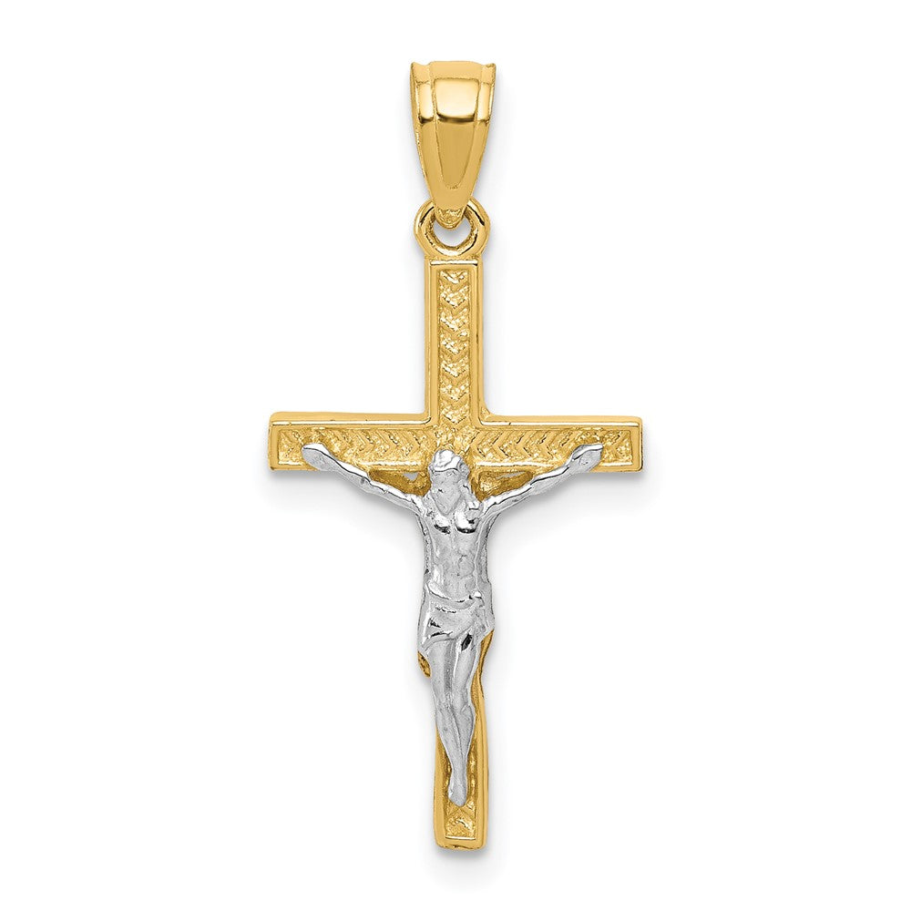10K and White Rhodium Crucifix Pendant, 25 x 13 mm