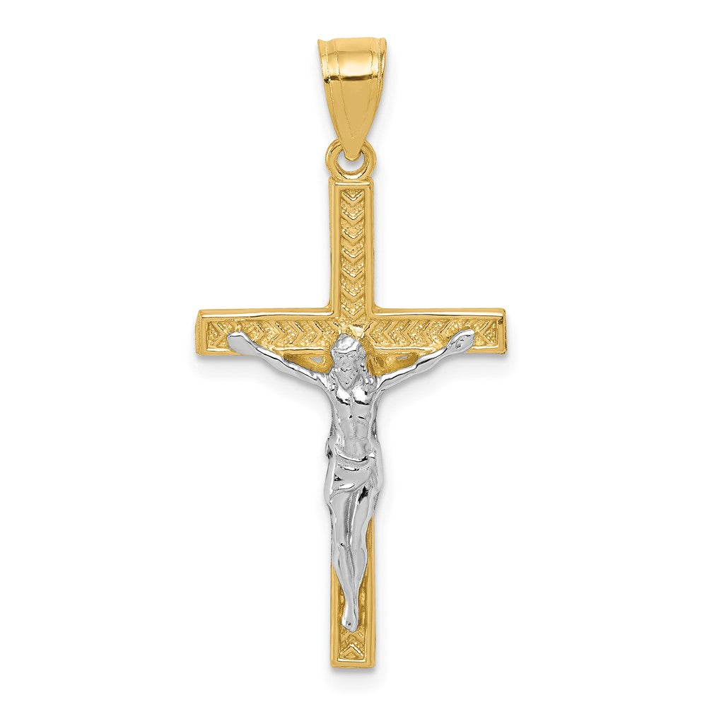 10K and White Rhodium Crucifix Pendant, 35 x 16 mm, 1.01 g
