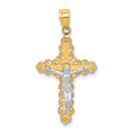 10K and White Rhodium Filigree Crucifix Pendant, 30 x 16 mm, 0.9 g
