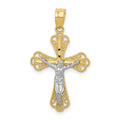 10K and White Rhodium Filigree Crucifix Pendant, 30 x 16 mm, 0.76 g