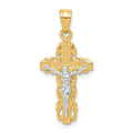 10K and White Rhodium Crucifix Pendant, 27 x 12 mm