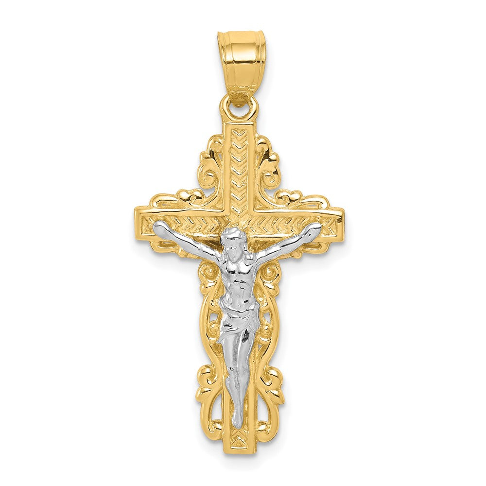 10K and White Rhodium Crucifix Pendant, 35 x 16 mm, 1.51 g