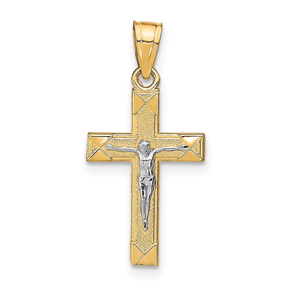 10K and White Rhodium Small Crucifix Pendant, 25 x 11 mm