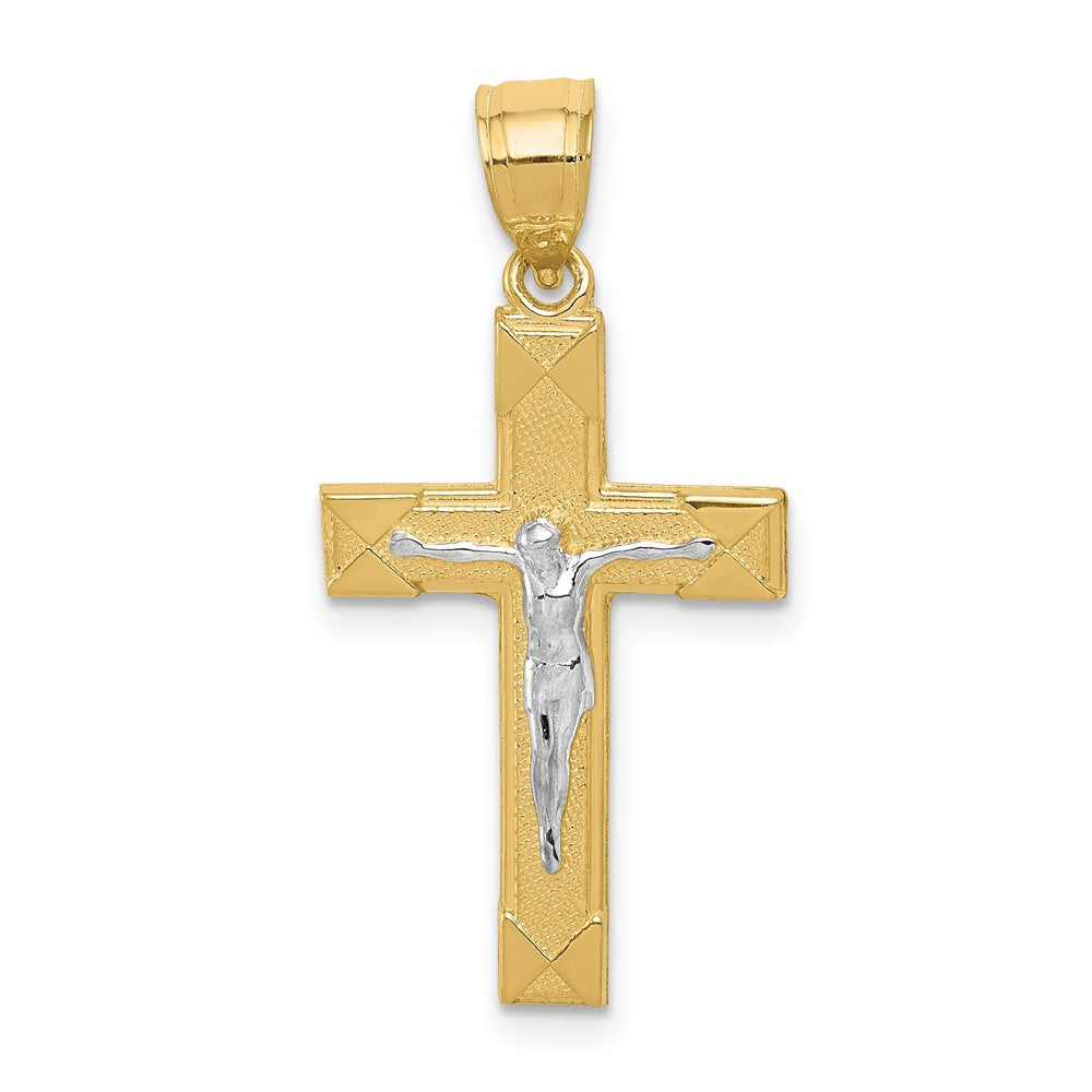 10K and White Rhodium Crucifix Pendant, 30 x 16 mm, 0.97 g