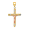 10k Two-tone CZ Crucifix Pendant, 40 x 21 mm