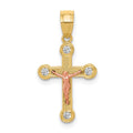 10k Two-tone Yellow and Rose Gold CZ Crucifix Pendant, 22 x 11 mm