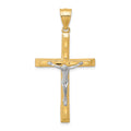 10K and White Rhodium Diamond-Cut Crucifix Pendant, 45 x 21 mm