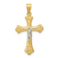 10K and White Rhodium Fleur De Lis Crucifix Pendant, 30 x 16 mm