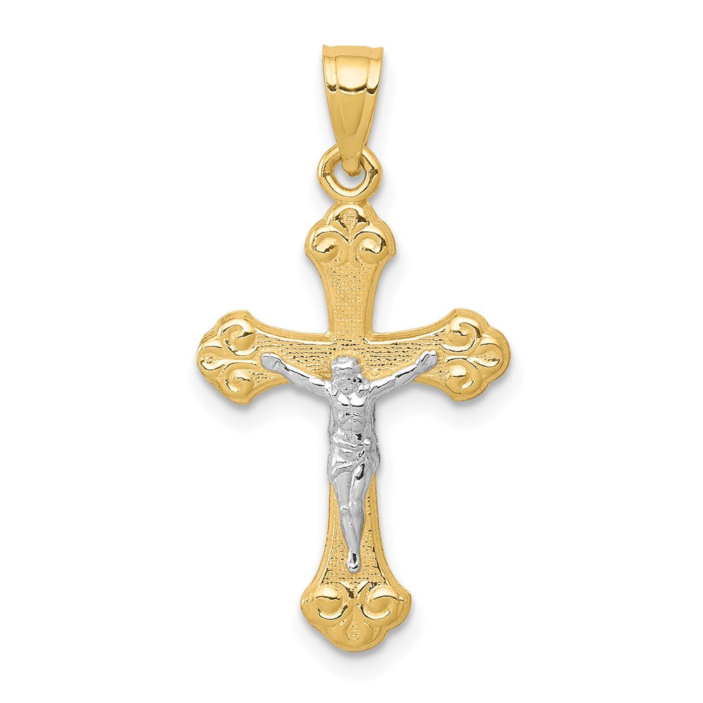 10K and White Rhodium Crucifix Pendant, 30 x 16 mm, 0.65 g