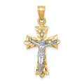 10K and White Rhodium Filigree Crucifix Pendant, 25 x 14 mm, 0.9 g