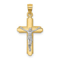 10K and White Rhodium Crucifix Pendant, 30 x 14 mm