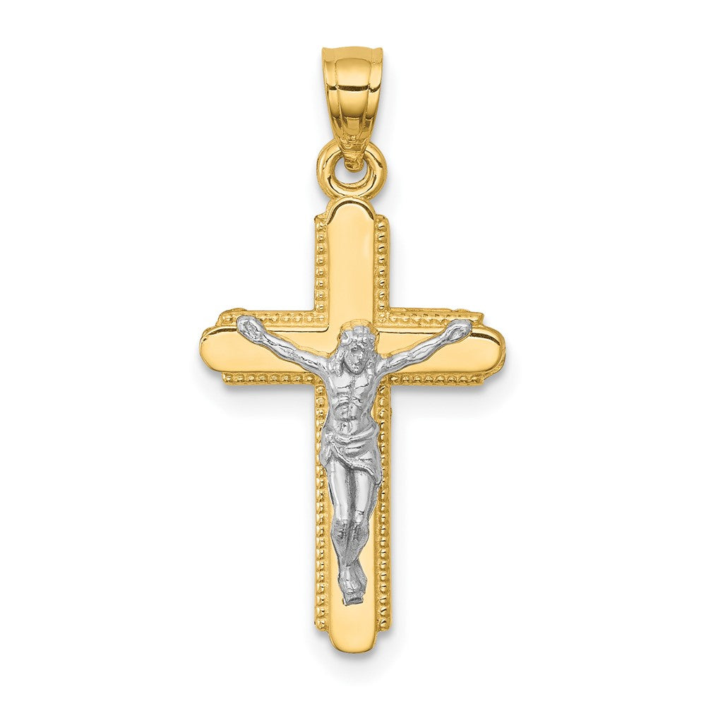 10K and White Rhodium Crucifix Pendant, 30 x 14 mm