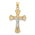 10K and White Rhodium Diamond-Cut Crucifix Pendant, 30 x 16 mm