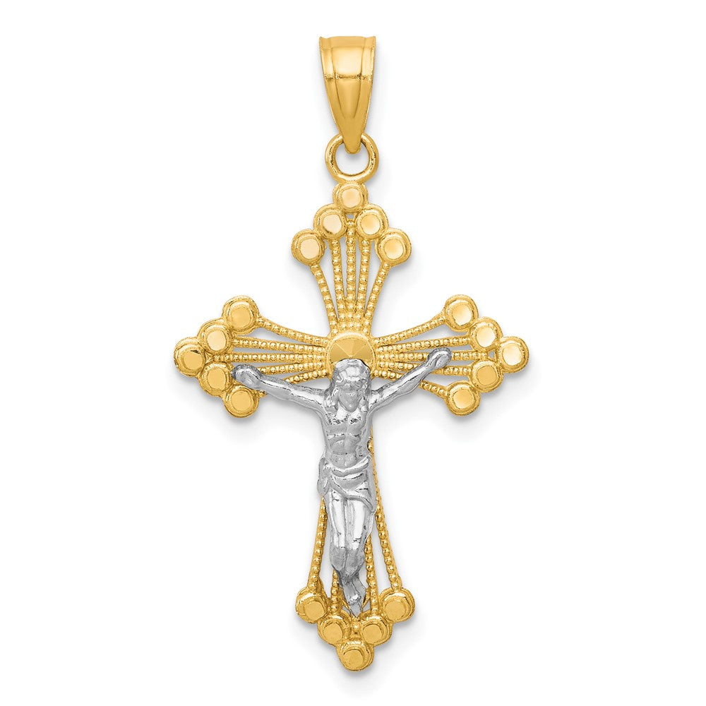 10k and White Rhodium Crucifix Pendant, 30 x 17 mm