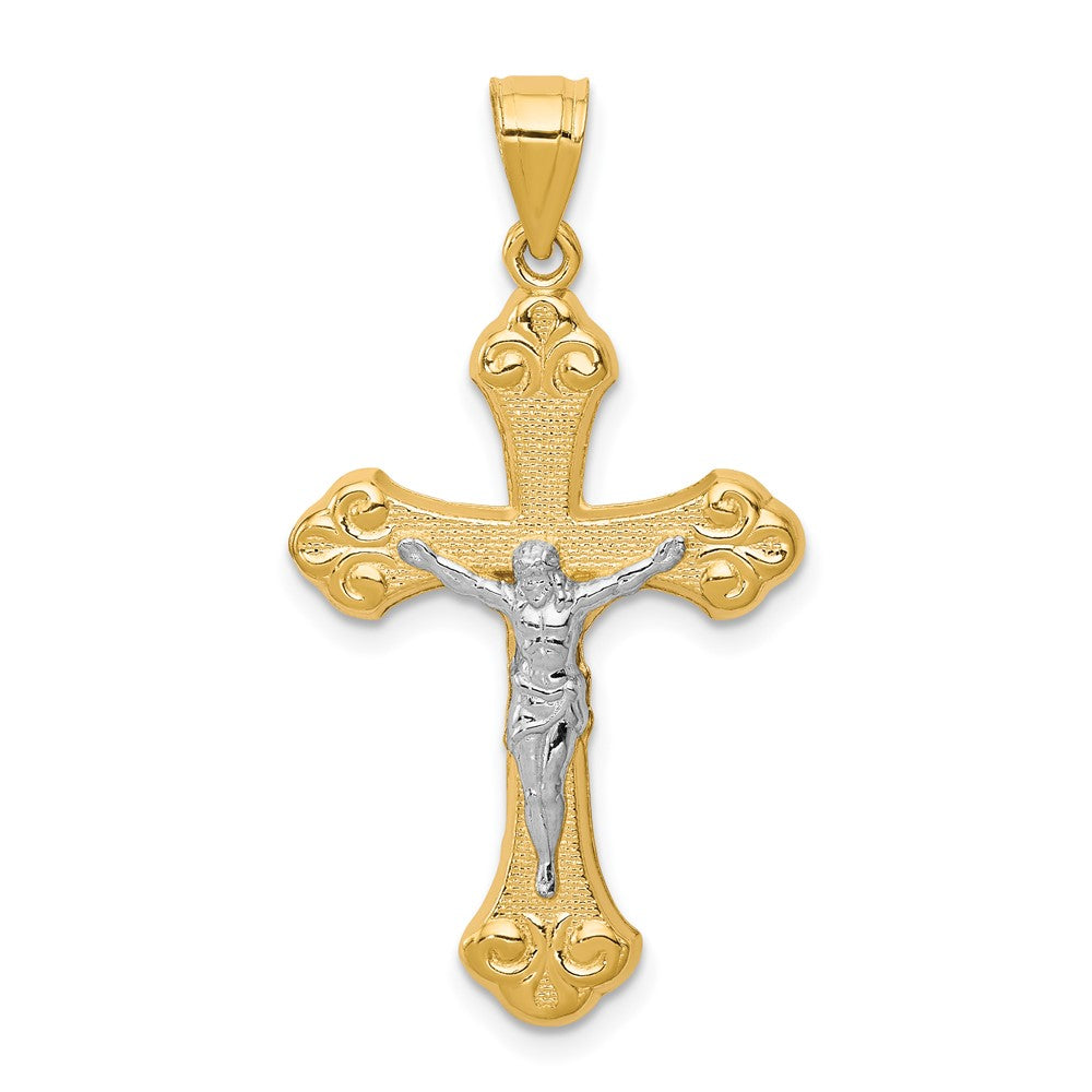 10K and White Rhodium Crucifix Pendant, 35 x 21 mm