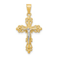 10K and White Rhodium Crucifix Pendant, 28 x 16 mm