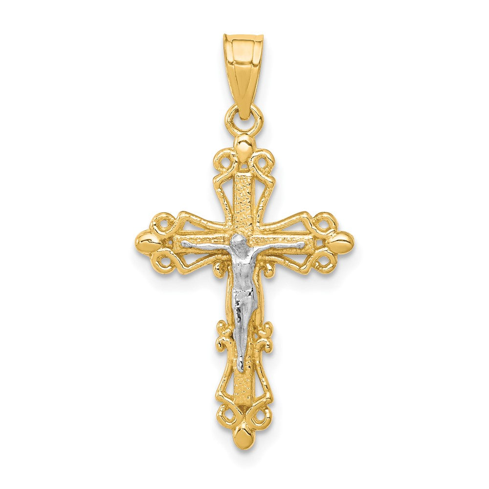 10K and White Rhodium Crucifix Pendant, 28 x 16 mm