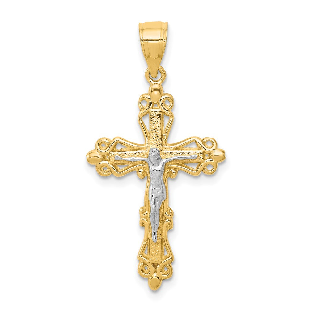 10K and White Rhodium Crucifix Pendant, 35 x 19 mm