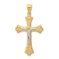 10K and White Rhodium Fleur De Lis Crucifix Pendant, 35 x 21 mm