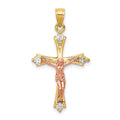 10k Two-tone CZ Crucifix Pendant, 30 x 16 mm