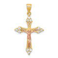 10k Two-tone CZ Crucifix Pendant, 35 x 21 mm