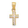 10K and White Rhodium Tiny Diamond-Cut Cross Pendant, 18 x 7 mm