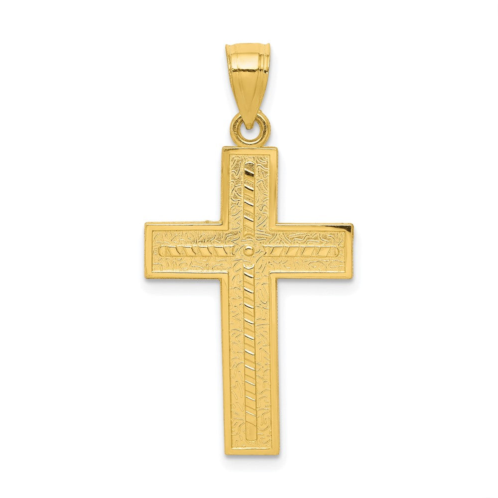 10k Textured Cross Pendant, 33 x 18 mm