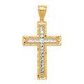10K and White Rhodium Large Diamond-Cut Cross Pendant, 55 x 28 mm