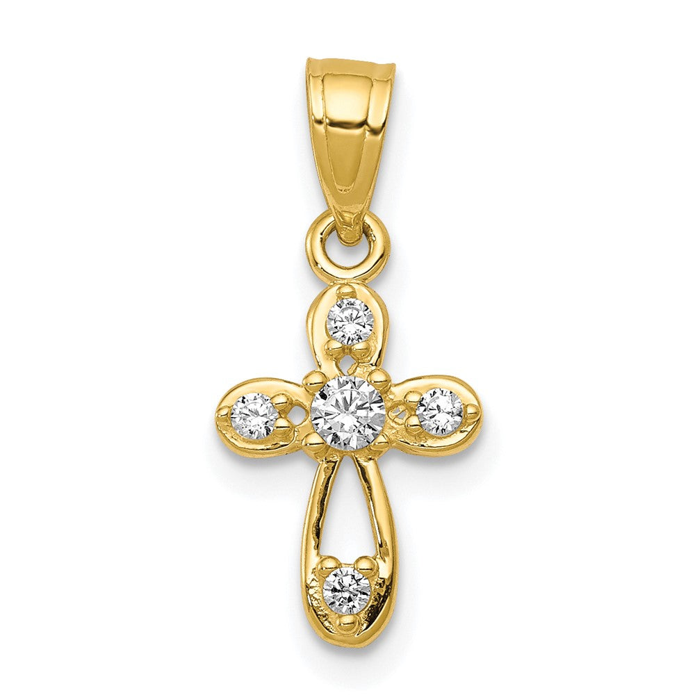 10k Small CZ Cross Pendant, 20 x 11 mm, 0.49 g
