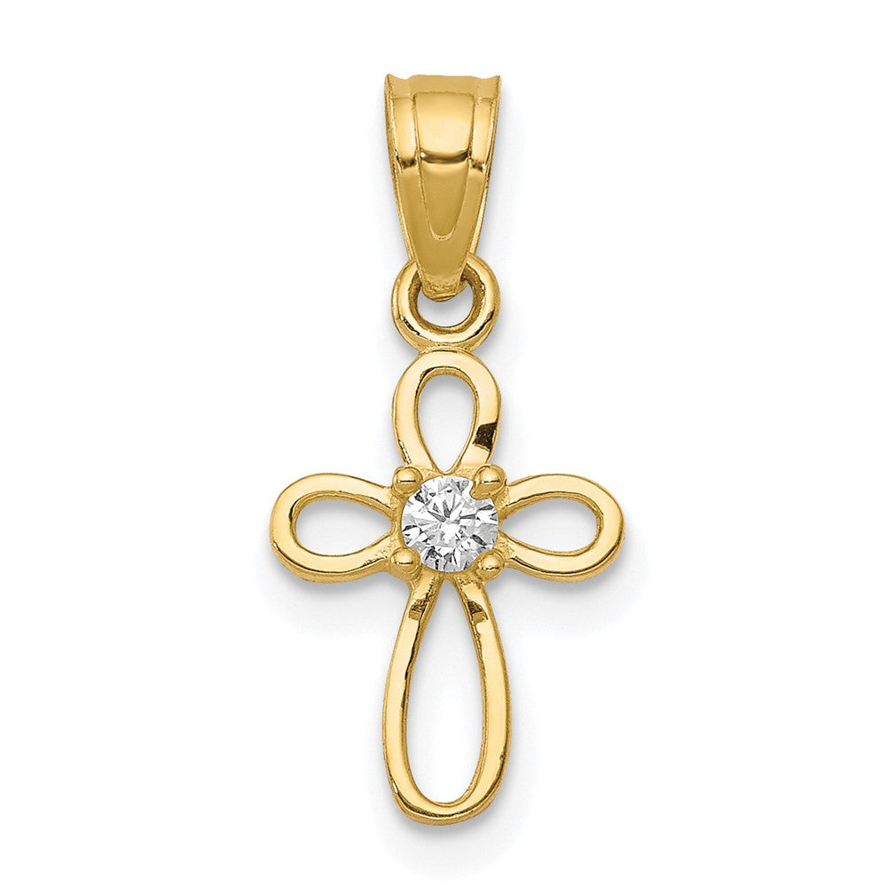 10k Small CZ Cross Pendant, 20 x 11 mm, 0.42 g