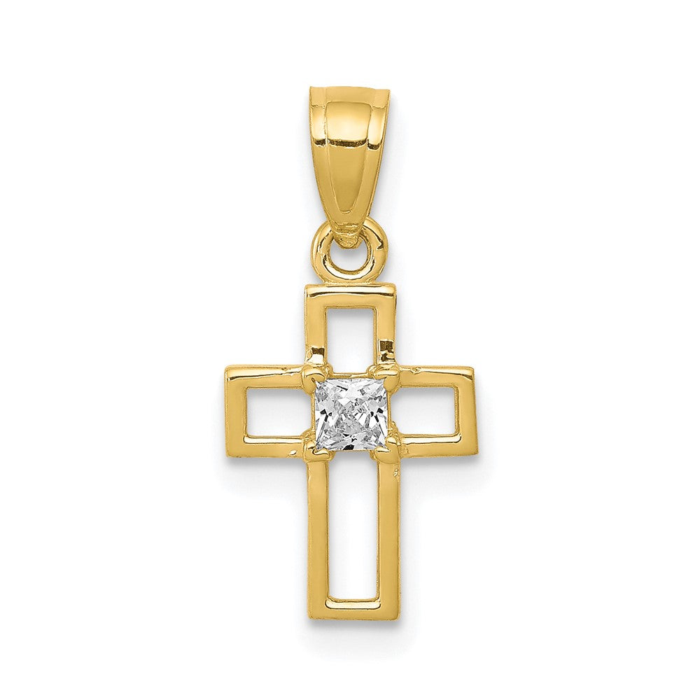 10k Small CZ Cross Pendant, 20 x 11 mm, 0.46 g