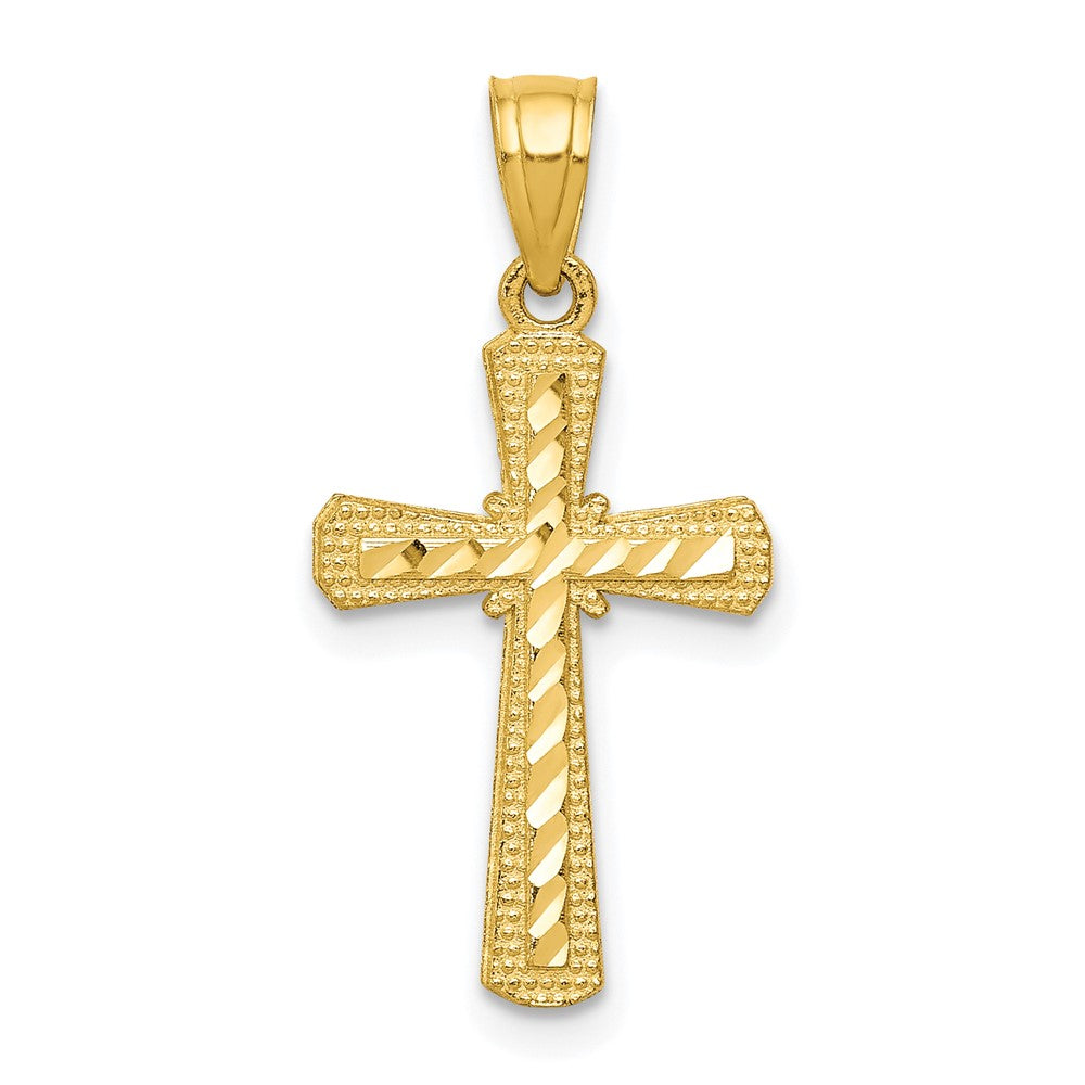 10k Diamond-Cut Cross Pendant, 25 x 11 mm
