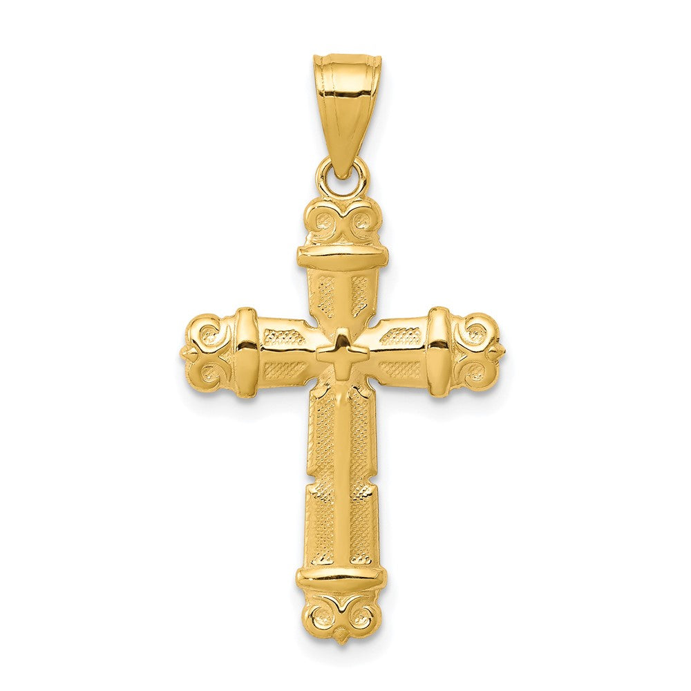 10k Fleur de Lis Cross Pendant, 30 x 18 mm