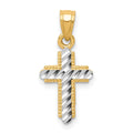 10K and White Rhodium Diamond-Cut Cross Pendant, 20 x 11 mm