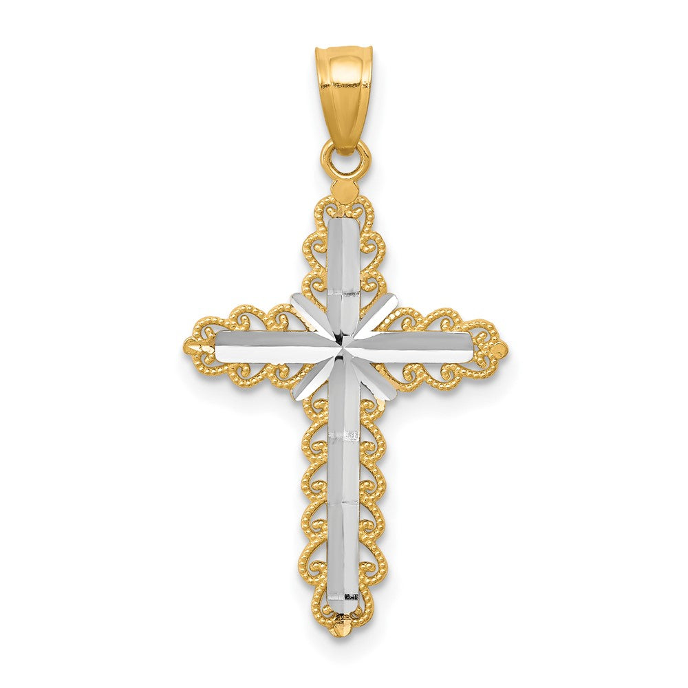 10K and White Rhodium Diamond-Cut Cross Pendant, 30 x 16 mm, 0.74 g