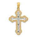 10K w/ Rhodium Diamond-Cut Cross Pendant, 30 x 21 mm