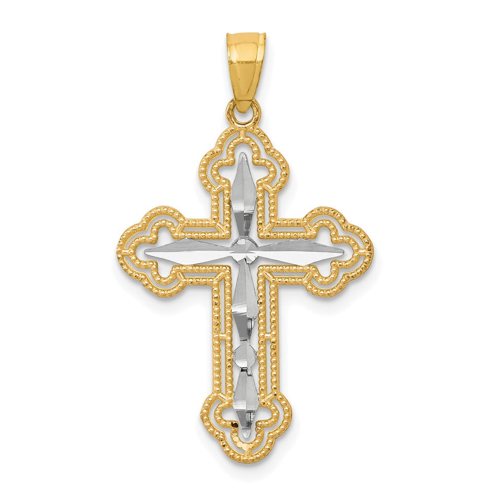 10K w/ Rhodium Diamond-Cut Cross Pendant, 30 x 21 mm