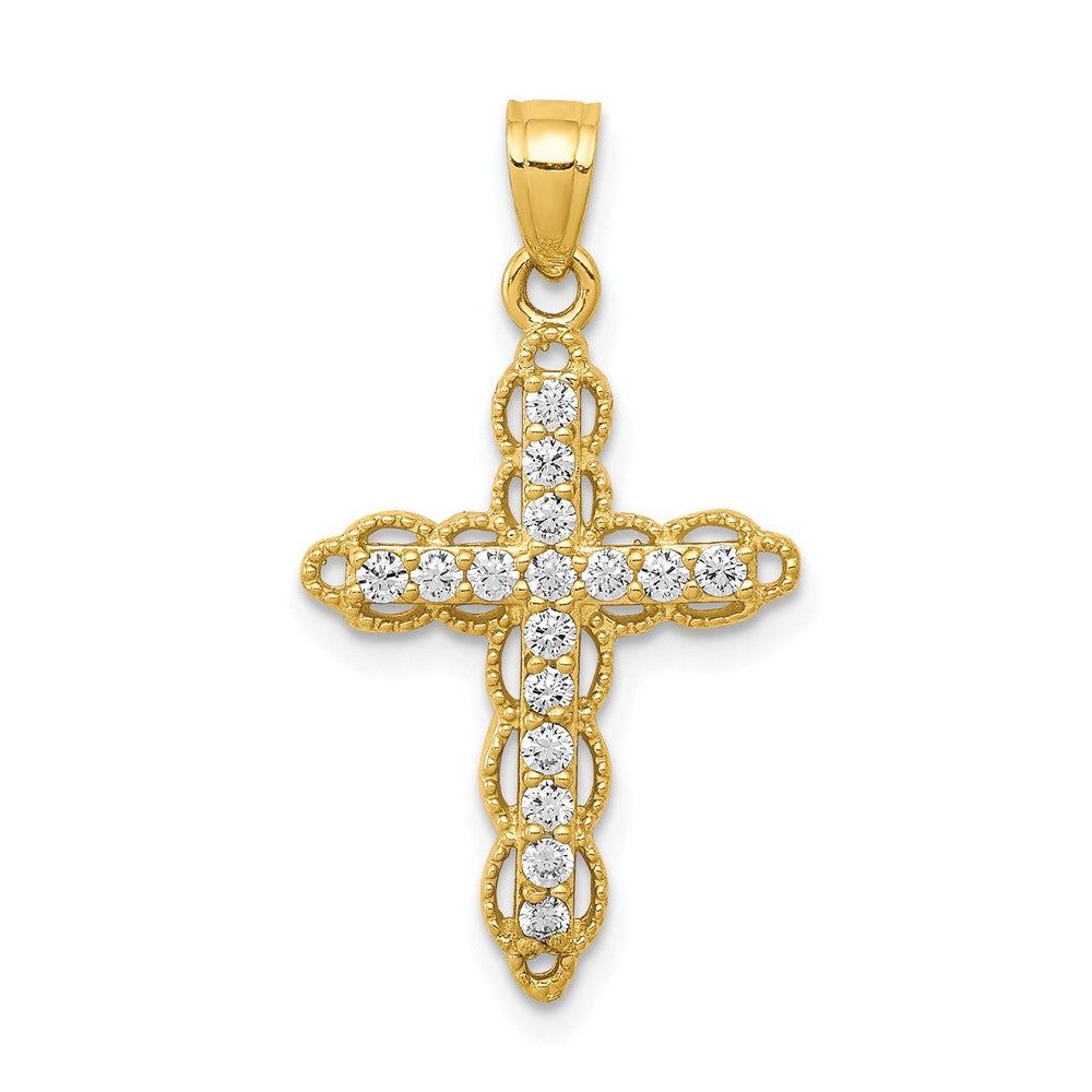 10k CZ Filigree Cross Pendant, 25 x 16 mm, 1.21 g